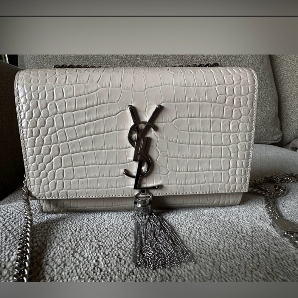 Saint Laurent KATE SMALL TASSEL IN CROCODILE-EMBOSSED LEATHER